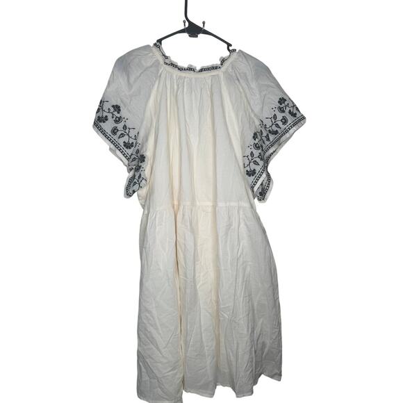 Old Navy Embroidered Mini Swing Dress XL Boho Cottage Pockets 100% Cotton - Picture 3 of 6